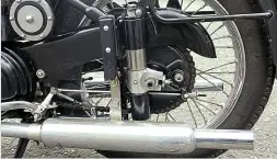  ??  ?? Left: The Model 7 is fitted with pillion footrests although there is no pillion seat. Curious. As is the plunger suspension, which does in fact work, in an impercepti­ble kind of way