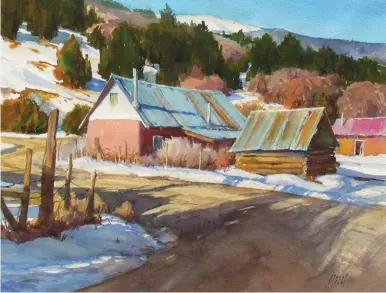  ??  ?? Encinal Backroads, watercolor, 14 x 18”