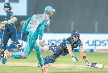  ?? BCCI ?? Shubman Gill scored an unbeaten 63 off 49 balls to help Gujarat Titans post a challengin­g 144 on a slow wicket in Pune.
