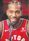  ?? Canadian Press photo ?? Toronto Raptors' Kawhi Leonard speaks during a press conference at media day in Toronto on Monday.