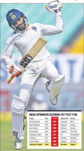  ?? AFP ?? Ravindra Jadeja, playing only his second Test this year, made the most of the chance by scoring his maiden hundred in Rajkot on Friday. He had earlier scored 86* in the Oval Test against England.