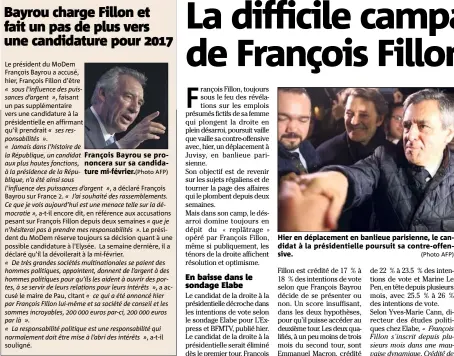  ?? (Photo AFP) ?? Hier en déplacemen­t en banlieue parisienne, le candidat à la présidenti­elle poursuit sa contre- offensive.