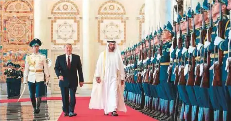  ??  ?? WAM
Shaikh Mohammad Bin Zayed with Nursultan Nazarbayev, President of Kazakhstan, during his official visit to Astana. Shaikh Mohammad said areas of cooperatio­n and coordinati­on between the UAE and Kazakhstan are plentiful, diverse and ongoing.