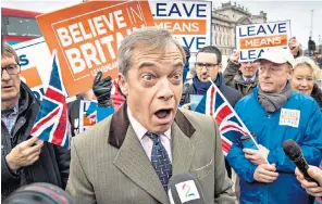  ??  ?? Former Ukip leader Nigel Farage looks aghast at a question from a Norwegian television reporter outside Parliament yesterday