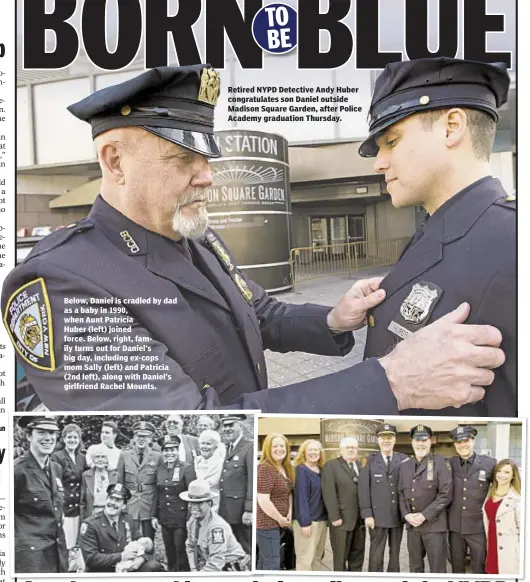  ??  ?? Christophe­r Brennan Below, Daniel is cradled by dad as a baby in 1990, when Aunt Patricia Huber (left) joined force. Below, right, family turns out for Daniel’s big day, including ex-cops mom Sally (left) and Patricia (2nd left), along with Daniel’s...