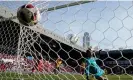  ?? ?? Martin Boyle scores Australia’s second goal during their victory. Photograph: Aijaz Rahi/AP