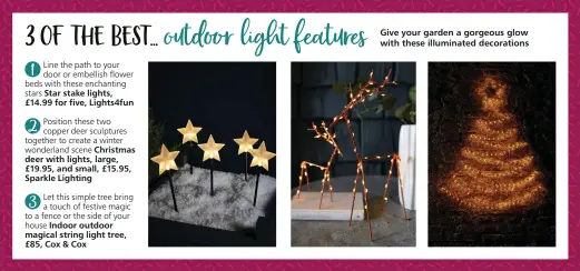 ?? ?? Give your garden a gorgeous glow with these illuminate­d decoration­s