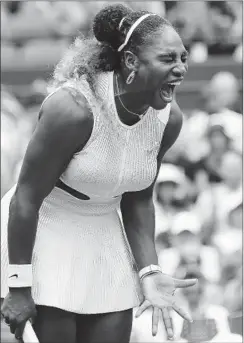  ?? BEN CURTIS/AP ?? Serena Williams celebrates after defeating Julia Goerges in straight sets at Wimbledon. Williams put in a tournament-best 71% of her first serves.