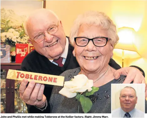  ??  ?? John and Phyllis met while making Toblerone at the Keiller factory. Right: Jimmy Marr.