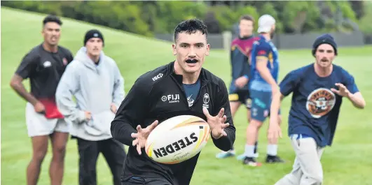  ?? PHOTO: GREGOR RICHARDSON ?? Catch and pass . . . Otago Whalers loose forward Cameron Brown at training at Bayfield Park on Thursday night.