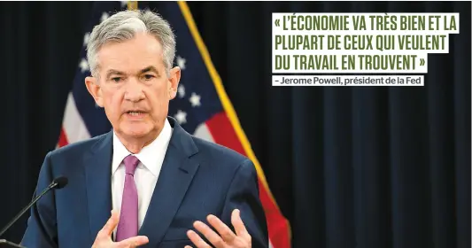  ??  ?? Le président de la Fed Jerome Powell a annoncé, hier, en point de presse, à Washington, une hausse de 0,25 % du taux directeur.