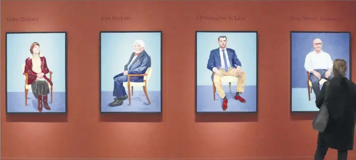  ?? EFE / LUIS TEJIDO ?? Cuatro de los 82 retratos realizados por el británico David Hockney, que se exponen en el Guggenheim de Bilbao.