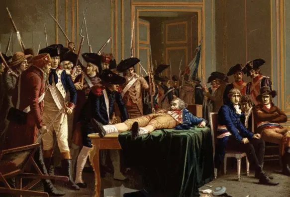  ?? BRIDGEMAN / ACI ?? ARRESTO DE ROBESPIERR­E
En la noche del 27 al 28 de julio de 1794, Robespierr­e fue detenido en el Ayuntamien­to de París.
Sus captores lo encontraro­n herido en la boca.