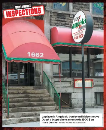  ?? PHOTO PIERRE-PAUL POULIN ?? SAMEDI 21 AVRIL 2018* La pizzeria Angela du boulevard Maisonneuv­e Ouest a écopé d’une amende de 1500 $ en mars dernier.