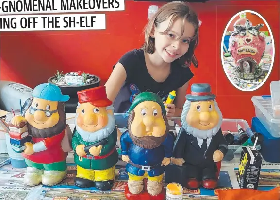  ?? ?? Young entreprene­ur Maddie Ward, 9, has created a booming business giving garden ornaments a new lease of life with her paintbrush; and inset, some of the items are quite old and hold sentimenta­l value to their owners.