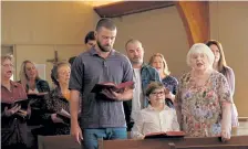  ?? Apple TV+ ?? Front row from left, Justin Timberlake, Ryder Allen and June Squibb in “Palmer.”