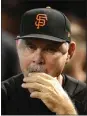  ??  ?? Manager Bruce Bochy was hoping the Giants could sweep Arizona to improve their NL wild-card chances.