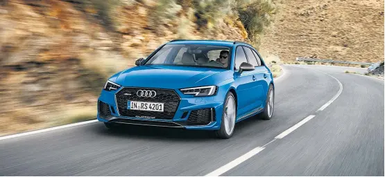  ??  ?? 450 PS Leistung, 600 Nm Drehmoment, 1510 Liter Ladevolume­n, breite Backen. Der Audi RS4 kann beides: Adrenalin und Kinderhuts­chen.