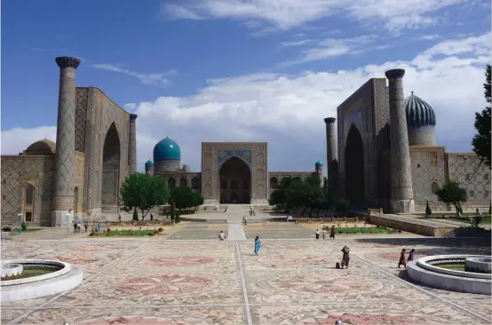  ??  ?? Bearing the name of ‘the pearl of Central Asia’, the Registan Square in Samarkand is regarded as one of the most beautiful squares in the world.