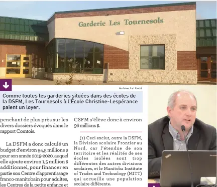  ?? Archives La Liberté Archives La Liberté ?? Comme toutes les garderies situées dans des écoles de la DSFM, Les Tournesols à l’École Christine-Lespérance paient un loyer. Serge Bisson.