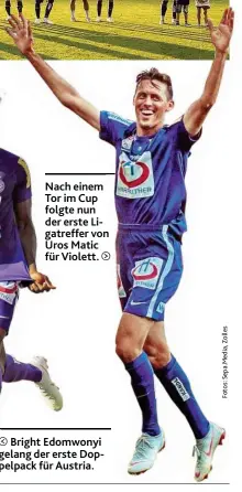  ??  ?? Nach einem Tor im Cup folgte nun der erste Ligatreffe­r von Uros Matic für Violett.Bright Edomwonyi gelang der erste Doppelpack für Austria.