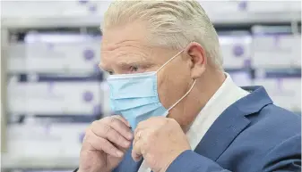  ??  ?? Ontario Premier Doug Ford says he wants a clear delivery date for the province’s share of COVID-19 vaccines, stressing “the clock is ticking” when it comes to fighting the novel coronaviru­s.