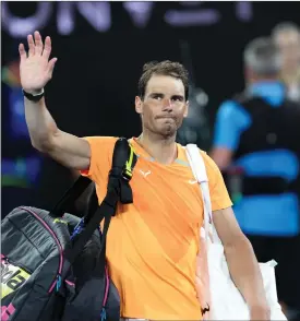  ?? Photo: Nampa/AFP ?? Sad ending… Rafael Nadal acknowledg­es the spectators after the men’s singles 2nd round match against Mackenzie McDonald of the United States at Australian Open tennis tournament in Melbourne, Australia.
