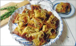  ?? SARA MOULTON VIA AP ?? This February 2018 photo shows onion beer bread in New York. This dish is from a recipe by Sara Moulton.