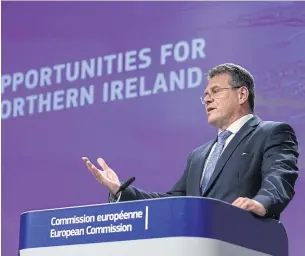 ?? AFP ?? Maros Sefcovic holds a press conference on the policy by the EC on Northern Ireland on the Post Brexit era in Brussels.