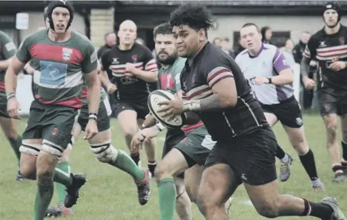  ??  ?? COMING THROUGH: Joe Kafatolu on the charge for Brods against Keighley
Picture: Robin Sugden