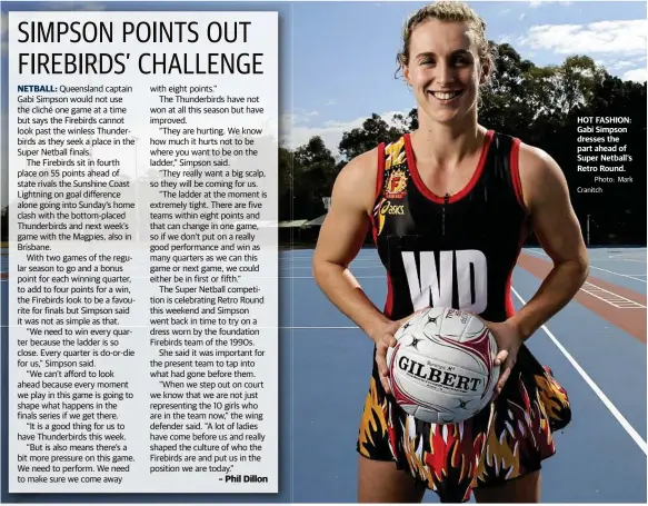  ?? Photo: Mark Cranitch ?? HOT FASHION: Gabi Simpson dresses the part ahead of Super Netball’s Retro Round.