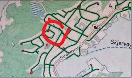  ?? FOTO: SKJERMDUMP ?? MERKET: Området i Nedre Ringvei er markert som snødeponi på de kommunale kartene (rød prikk).