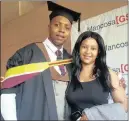  ??  ?? Samuel Baloyi graduated in project management and said his pillar of strength, his wife Sthokozile, had to be with him on this day. The couple travelled to Durban from Johannesbu­rg for the graduation.