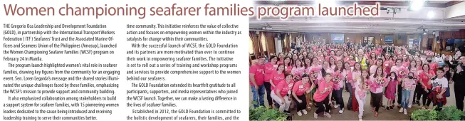  ?? CONTRIBUTE­D PHOTO ?? ■ Empowered participan­ts to the first Women Championin­g Seafarer Families (WCSF) program in Manila on Feb. 24, 2024.