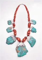  ?? COURTESY OF THE NELSON-ATKINS MUSEUM OF ART, KANSAS CITY ?? Leaf necklace, c. 1935, silver, turquoise, coral, by Leekya Deyuse.