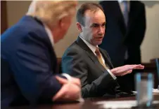  ??  ?? McKesson CEO Brian Tyler speaks during a meeting with Trump and other Supply Chain Distributo­rs in the Cabinet room at the White House in Washington, DC.