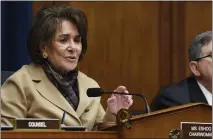  ?? SUSAN WALSH— AP ?? Rep. Anna Eshoo, D-calif., speaks at a hearing on Capitol Hill in Washington, Feb. 26, 2020. Legislatio­n introduced in the House of Representa­tives on Thursday, and sponsored by Eshoo, and Rep. Neal Dunn, R-fla., will require online platforms to label audio and video generated using artificial intelligen­ce.
