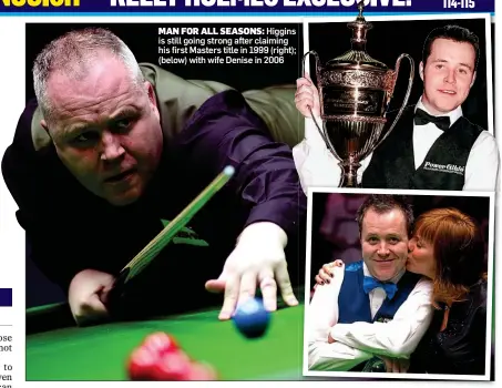  ??  ?? MAN FOR ALL SEASONS: Higgins is still going strong after claiming his first Masters title in 1999 (right); (below) with wife Denise in 2006