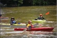  ?? MARIAN DENNIS – DIGITAL FIRST MEDIA ?? The Schuylkill River Sojourn, now in its 19th year, draws people from all over to participat­e in the 7-day journey. On Wednesday, 120sojourn­ers were in the water.