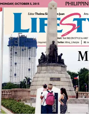  ?? ARNOLD ALMACEN ?? TORRE de Manila looms behind Rizal Monument at Luneta Park