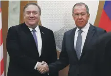  ?? EPA ?? US Secretary of State Mike Pompeo, left, and Russian Foreign Minister Sergey Lavrov before their talks in Sochi yesterday