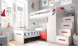  ?? CO UR
T ES Y OF EUR O STYLE ?? Custom- made furniture that addresses specific needs, such as this contempora­ry bunk bed ensemble with built- in closet and storage space, is an integral part of a child’s room.