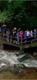  ?? ?? Tourists visit the Niubeilian­g National Forest Park in Zhujiawan Village, Shaanxi Province, on September 22, 2020