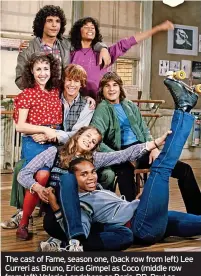  ?? ?? The cast of Fame, season one, (back row from left) Lee Curreri as Bruno, Erica Gimpel as Coco (middle row from left) Valerie Landsberg as Doris, P.R. Paul as Montgomery, Carlo Imperato as Danny (front row, l to r) Lori Singer as Julie and Gene Anthony Ray as Leroy