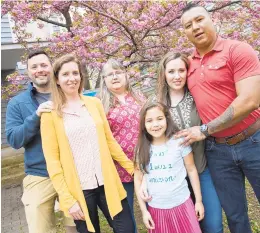  ?? JOSHUA MCKERROW/THE CAPITAL ?? Trinity Ramirez, 7, was diagnosed with progressiv­e familial intrahepat­ic cholestasi­s, that led to her getting liver transplant from her aunt Brittany Metzger. From left: Joel and Brittany Metzger, grandmothe­r Mary Harrison, Trinity Ramirez, and parents Brooke and Erik Ramirez.