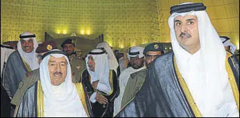  ?? AP ?? Kuwait Emir Sheikh Sabah Al Ahmad Al Sabah (left) with Qatar Emir Sheikh Tamim bin Hamad Al Thani in Doha. Kuwait is mediating between Qatar and the Arab states.