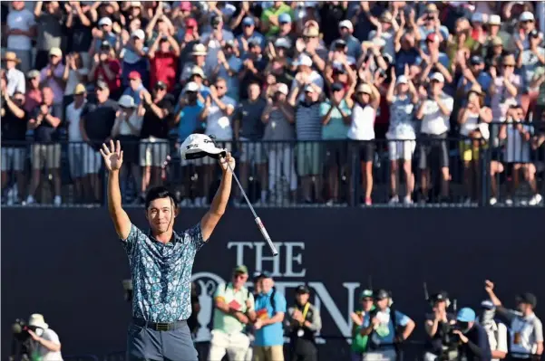  ?? (Photo by Glyn Kirk/AFP) ?? US golfer Collin Morikawa celebrates winning the 149th British Open Golf Championsh­ip at Royal St George’s, Sandwich in south-east England on Sunday.
