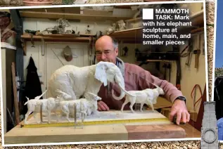  ?? ?? MAMMOTH TASK: Mark with his elephant sculpture at home, main, and smaller pieces