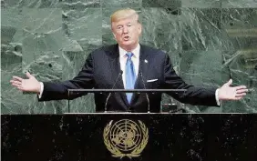  ?? Ansa/LaPresse ?? Lo show
Il presidente americano Donald Trump e il Segretario generale dell’Onu Antonio Guterres