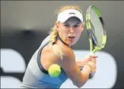  ?? AFP ?? Caroline Wozniacki of Denmark hits a return during her women's singles semifinal match against Sachia Vickery of the US.